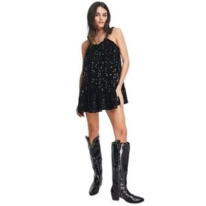 Free People Nova Sequin Embellished Mini Dress Black Size XS